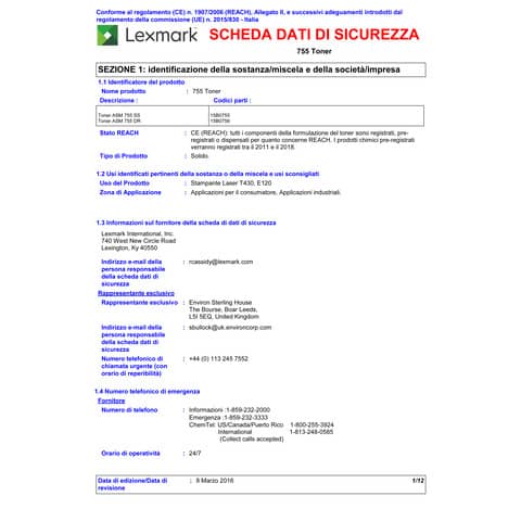 Toner return program Lexmark nero  12016SE